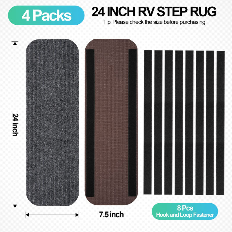 RV Step Covers 4 Pack RV Step Rug, RV Stair Covers Carpets for Mobile Home, Camper, 24 inch Wide (24”*7.5”, Black) 4 Pack 24 x 7.5 inch