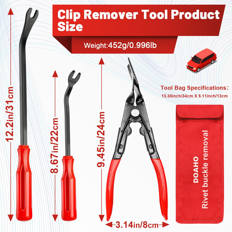 3 Pcs Auto Clip Pliers Set and Fastener Remover,Car Trim Rivet Removal Pry Tool Repair Kit with Storage Bag for Automotive Door Panel,Upholstery Red