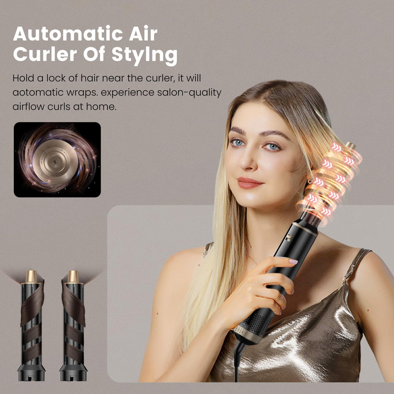 Airbrush Hair Styler, Air Brush 5 in 1 with Curl Straighten, Volumise, Smooth and Drying for Styling, Airbrush 5 in 1 Hot Air Styler for All Hair Type/Length Black