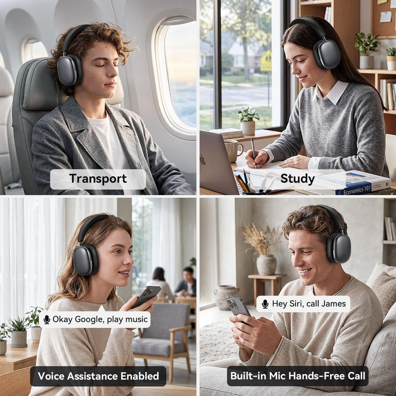 Eduiosma Bluetooth Headphones Wireless Over Ear 80H Playtime with Mic | Noise Reduction, Low Latency, Bluetooth 6.0, Deep Bass, Hi-Fi Stereo Sound, Comfortable, Lightweight for Travel Home Work Black