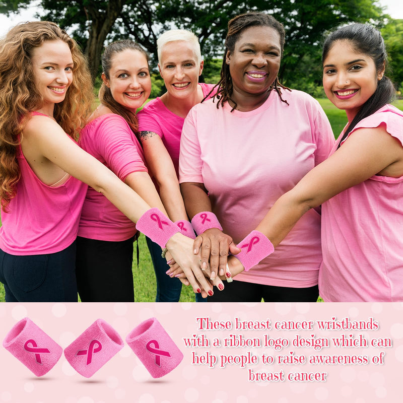 Wettarn 18 Pcs Pink Ribbon Wristbands Breast Cancer Awareness Sweatband Sports Wrist Bands for Sweating Athletic Gymnastics Wrist Sweat Bands Football Accessories for Women Men
