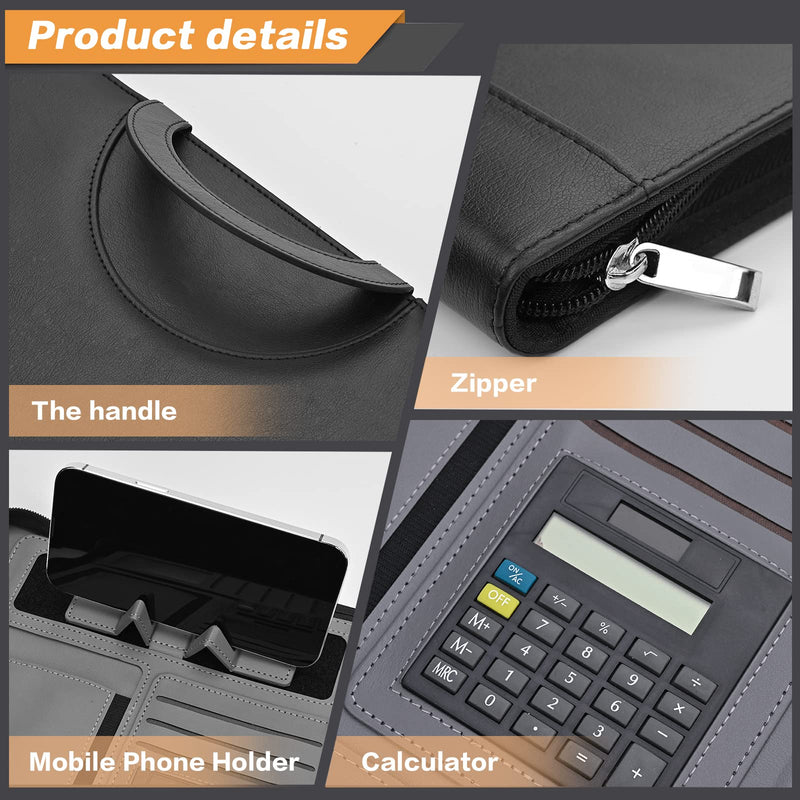 Padfolio Portfolio Binder – Vegan Leather Business Portfolio Organizer with Calculator – Zippered Portfolio Padfolio for Women & Men