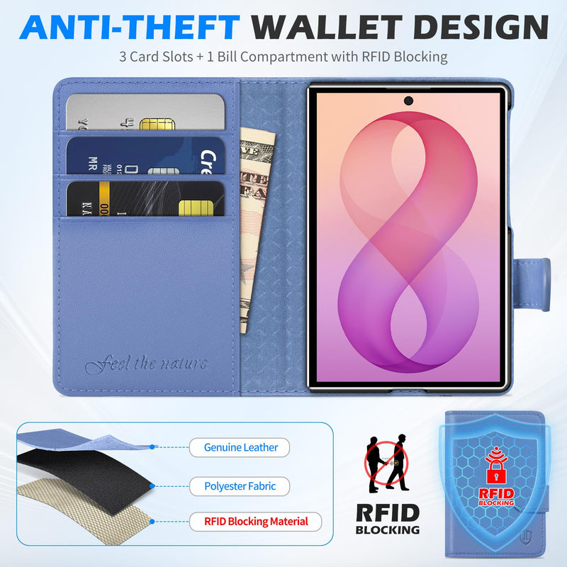 SHIELDON Genuine Leather Case Wallet for Galaxy Z Fold8, Wisteria Purple | RFID Blocking, Credit Card Holder, Magnetic Closure, Viewing Stand, Folio Design, Shockproof Phone Cover