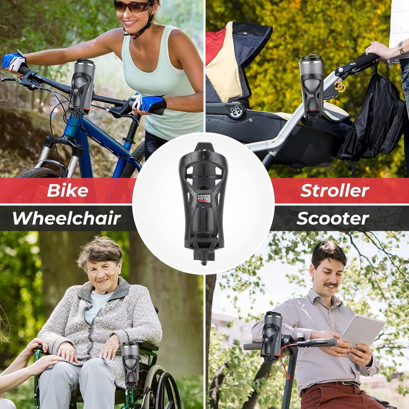 KEMIMOTO ATV Cup Holder, Upgraded Motorcycle Drink Holder Handlebar, Water Bottle Holder Mount with 0.6”-1.56” Metal Clamp for Scooter Bike Boat Stroller Wheelchair Golf Push Cart Tractor (1) 1