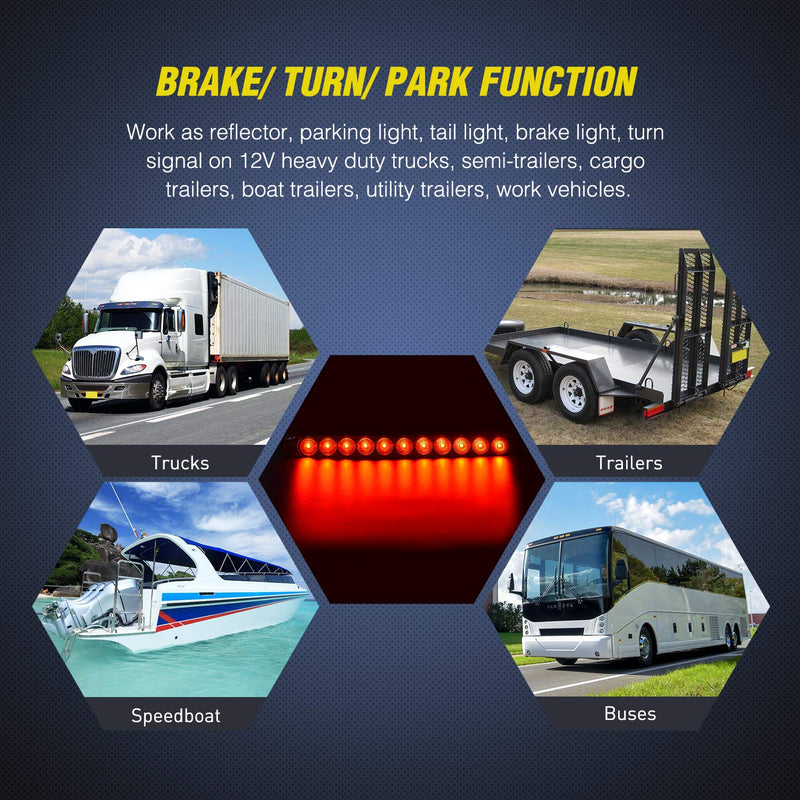 Nilight 2PCS 16Inch 11 LED Red Trailer Light Bar for Parking Stop Turn Signals Tail Brake DOT Compliant IP65 Waterproof Truck ID Marker 2Pcs 16" Red 11LED