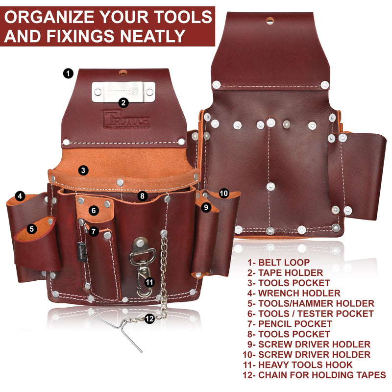 Grain Leather Electrician Tool Pouch | Carpenter Tool Pouch | Electrician Pouch | Electric Tool Bag | Electrician Bag | Leather Tool Belt Maroon