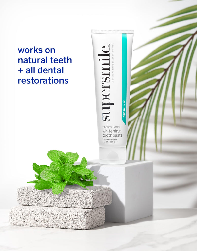 Supersmile Professional Whitening Toothpaste, 4.2 oz, Original Mint Toothpaste with Calprox® and Fluoride, Whitens 3 Shades After 1 Day, Tooth Stain Remover, Enamel Safe for Veneers & Bonding 4.2 Ounce (Pack of 1)
