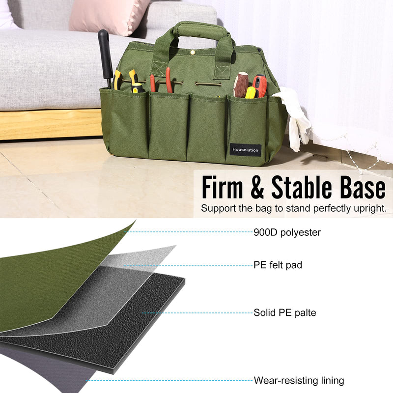Housolution Garden Tote Bag, 900D Standable Gardening Tool Bag, Garden Tote Storage Bag with Pockets & Long Adjustable Shoulder Strap, Home Tools Organizer Garden Tool Kit Holder, 14 Inch Dark Green