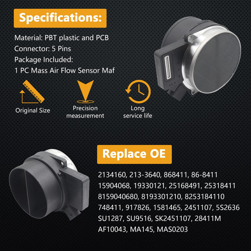 Mass Air Flow Sensor MAF for Buick Rainer V8 5.3L 04-07 & Cadillac Eldorado V8 4.6L 00-02 & GMC Yukon V8 5.3L 00-06 & Chevrolet Silverado Suburban Tahoe 00-07 OE# 86-8411 25318411 25168491