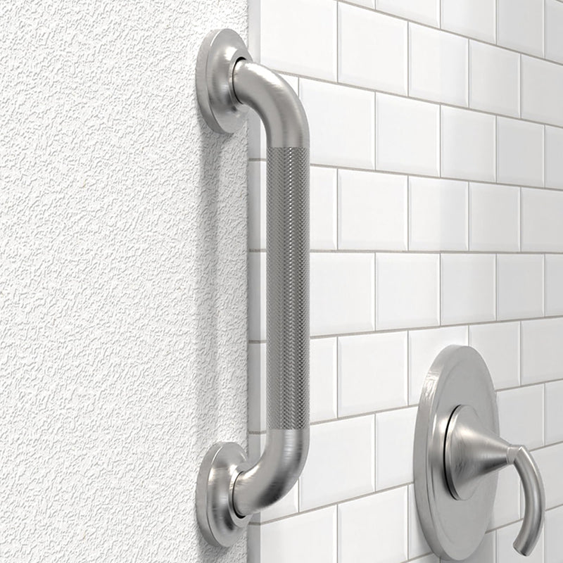 Grab Bar with Knurled Anti-Skid Grip, ADA Compliant 500lbs Supporting, Stainless Steel Brushed Nickel (12in, 1PK) 12in Chrome (Polished Nickel)