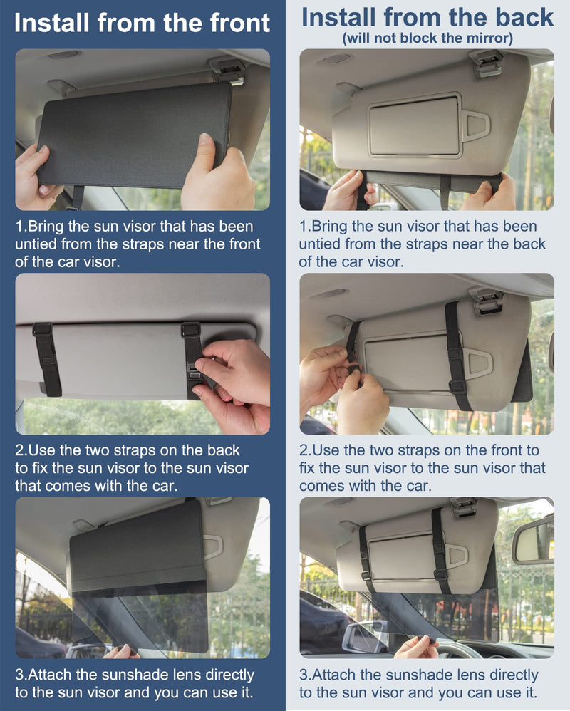 NAZZO Sun Visor Extender for Car, Sun Blocker with PC Sunshade Lens, Magnetic Mounting Adjustable Position, Protect from Glare, UV Rays, Snow Blindness for Safe Driving, Universal for Car, SUV (Black) Black