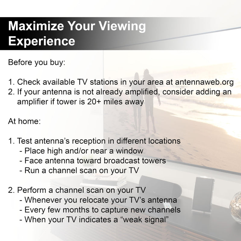 GE TV Antenna for Smart TV Indoor, HD Antenna, Supports 4K 1080p Signal Reception with Signal Amplifier, Free Local Channels, 48732