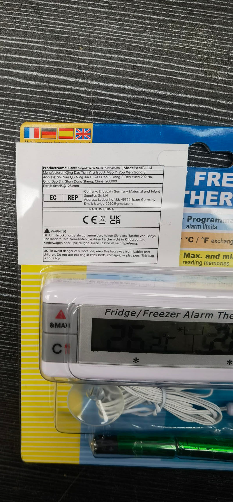 Digital Refrigerator Thermometer 2 Channel Freezer Thermometer with Alarm Sound Reminder Thermometer Fridge with Max/Min Temperature Record Freezer Alarm with Magnetic Back for Home Kitchen Refrigerator Universal Version
