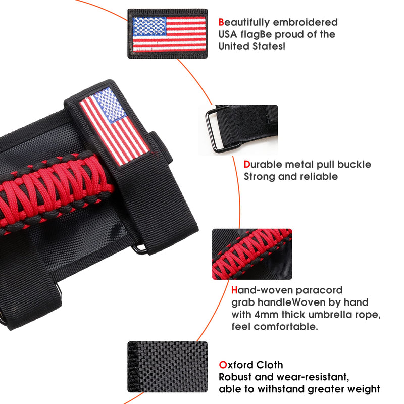 Handles Grab Roll Bar Grab Handles Grip Handle for Jeep Wrangler Accessories TJ JK JL Gladiator JT UTV ATV - Upgrade Metal Buckle, Red, 2 Pack (Not for Sky One Touch Roof, Not for 2024+ Up) 2 Piece