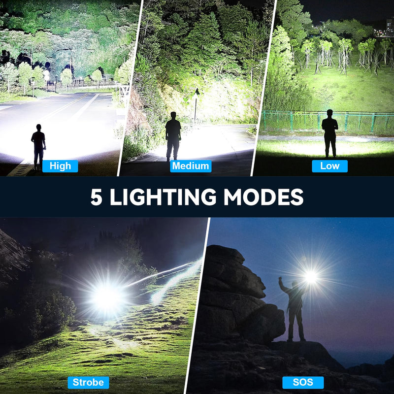 Flashlight Rechargeable LED High Lumens, 99,000 Lumens Super Bright Flash Lights with 5 Modes, Adjustable，Waterproof Powerful Linterna for Home, Camping(2 Pack)