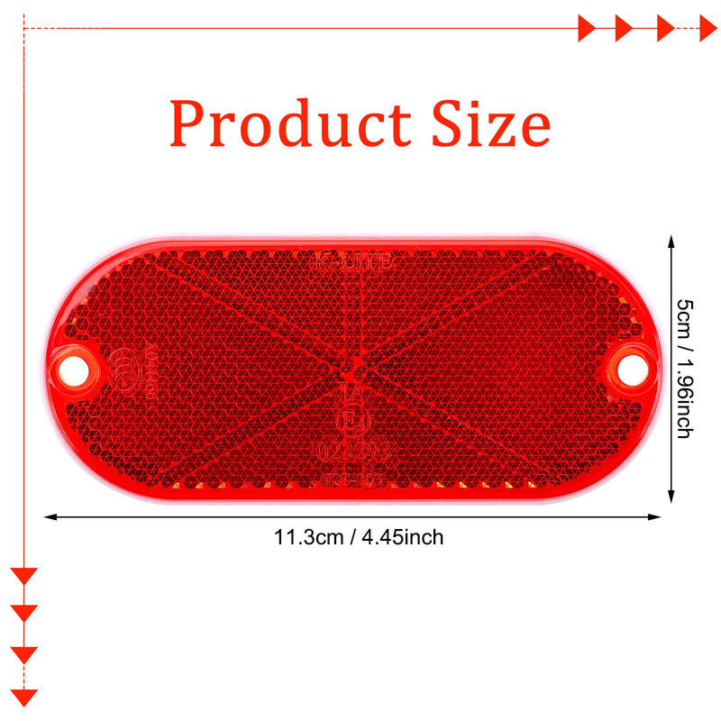 10 Pack Front Reflector Oval Reflector for Driveway Fence Gate Posts Trailers Safety Reflectors Automobiles Boats Mailboxes Reflector with Center Mounting Hole (Red) Red