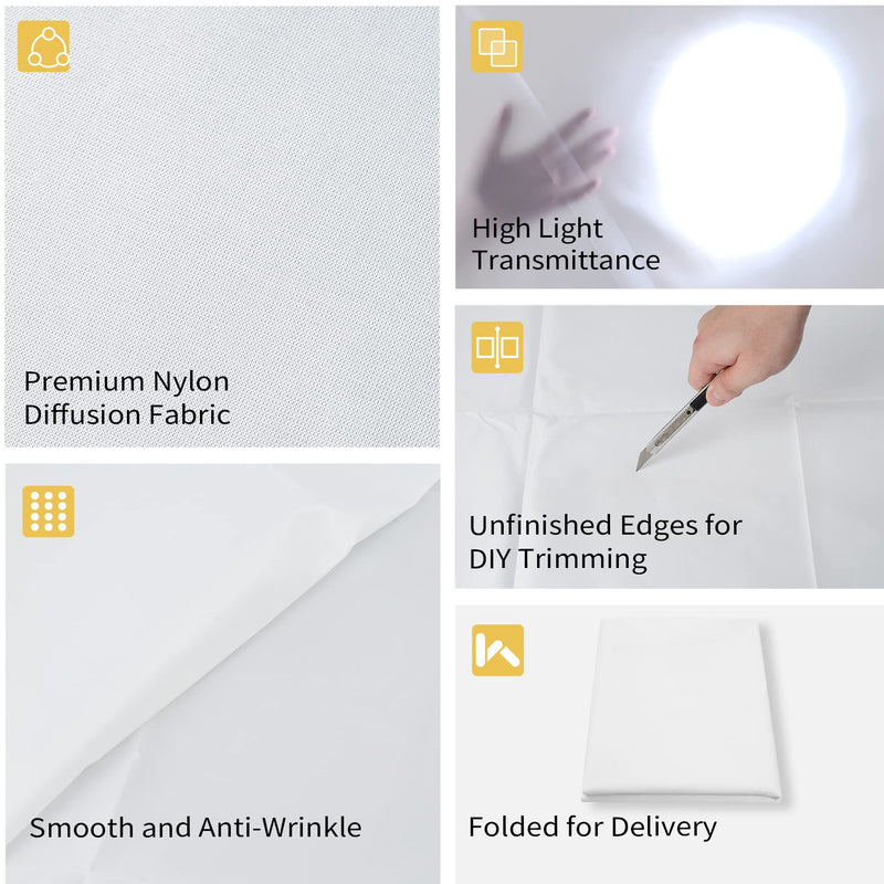 Meking Diffusion Fabric Light Silk White Seamless Nylon 4.3 x 1.8 Yard /4 x 1.7M Foldable Diffusion Sheet for Light Tent, Strobe Light, Lighting Light Modifier and Other Photographic Equipment 4 Yard x 67 Inch