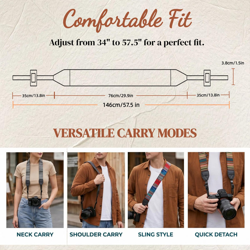 Camera Strap, Premium Cotton Canvas Braided Adjustable Sling Shoulder Neck Belt, For All DSLR Digital Cameras. Bohemia Dark Orange