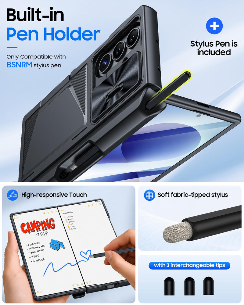 for Samsung Galaxy Z Fold 8 Ultra Case Wallet, Screen Protector,S-Pen | Card Holder RFID Blocking, Slide Lens Cover, Hinge Protection, Shockproof Phone Cover for Z Fold 8 Ultra (Black) Black-Y Samsung Galaxy Z Fold 8 Ultra (2026)
