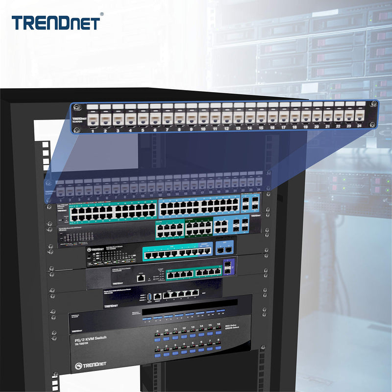TRENDnet 24-Port Blank Keystone 1U Patch Panels, TC-KP24/2, 1U 19" Metal Rackmount Housing, Recommended with TC-K25C6 & TC-K50C6 Cat6 Keystone Jacks (Sold Separately), NDAA Compliant, Black 2 Pack