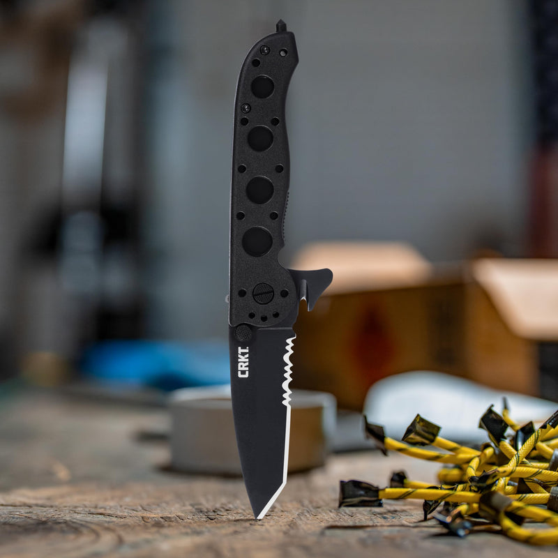 CRKT M16-12ZLEK EDC Folding Pocket Knife: Law Enforcement Everyday Carry, Black Serrated Edge Blade, Tanto, Automated Liner Safety, Nylon Handle, Reversible Pocket Clip Satin Blade / Nylon Handle