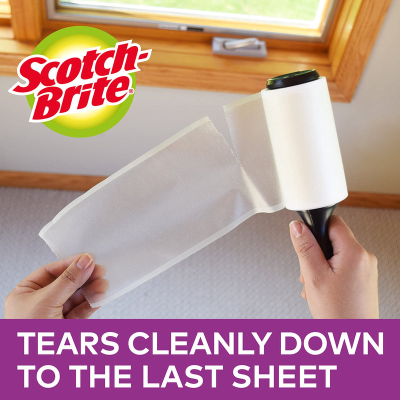 Scotch-Brite Large Surface Extra Sticky Hair Roller, 4 Roller Refills, 48 Sheets per Roller 192 Total Sheets, White Flat surface roller kit Single