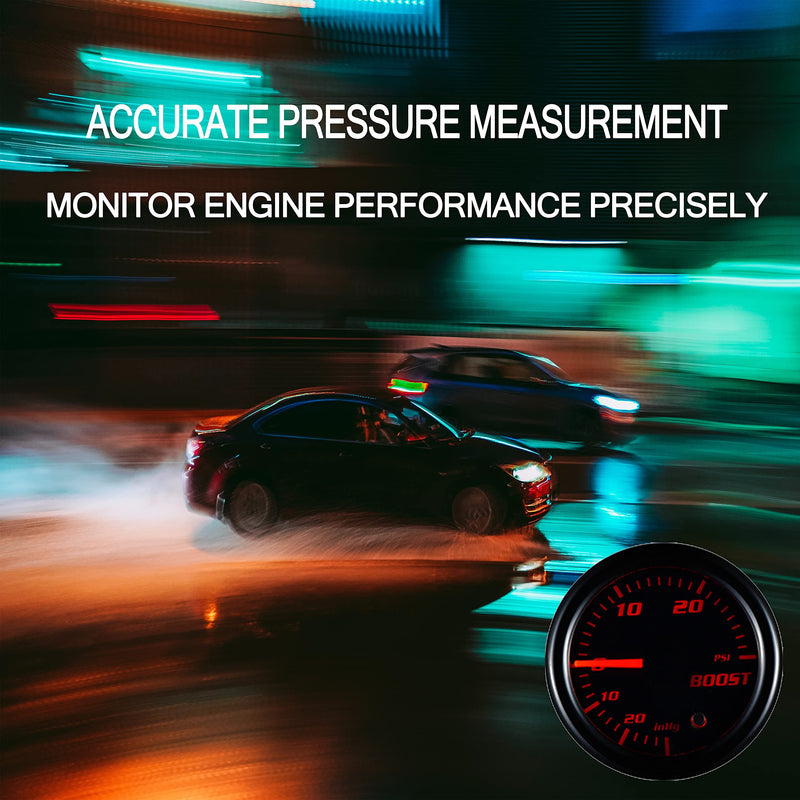 YONEDA Turbo Boost Gauge Kit Vacuum 30 PSI Tinted 7 Color - Includes Mechanical Hose & T-Fitting - Black Dial- for Car&Truck - 55mm