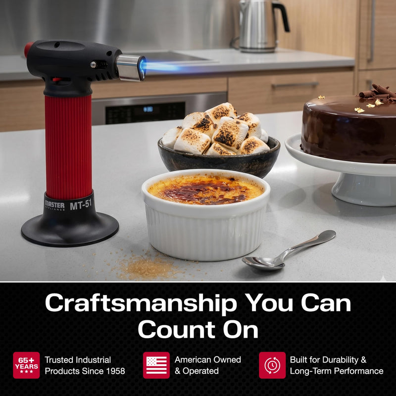 Master Appliance MT-51 Professional Butane Torch Lighter, Hand Held Torch Lighter, Adjustable Flame Mini Blow Torch, Refillable with Butane Fuel for Soldering, Electrical Connectors, Kitchen, Cooking Plastic Tank