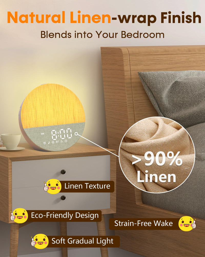 Sunrise Alarm Clock with Sound Machine: Gentle Gradual Wake Up Light for Heavy Sleepers Relieve Anxiety Dimmable Clock with Bluetooth Memory for Bedroom - White Noise Machine with 30 Sleep Sounds 6.5*4.6*6.2 Inch