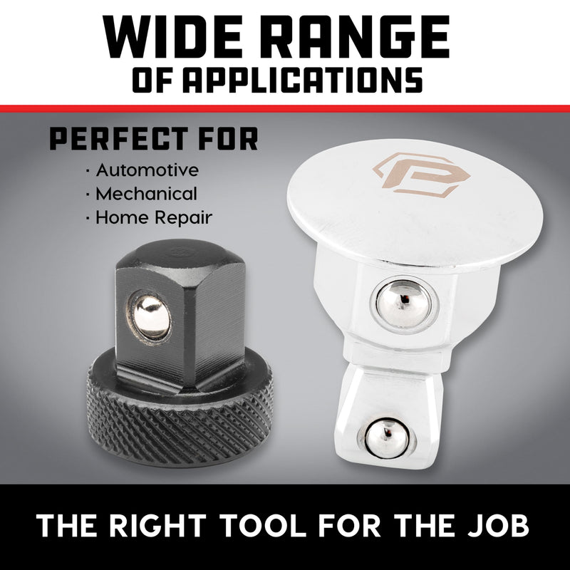 Powerbuilt 6 Piece Wrench Wobble Adapter and Low Profile Socket Adapter Set, Sockets to Combination Wrench, Interchangeable 1/4 Inch, 3/8 Inch, 1/2 Inch Drive, Designed to Fit Tight Spaces - 643050ECE 6 Piece Low Profile