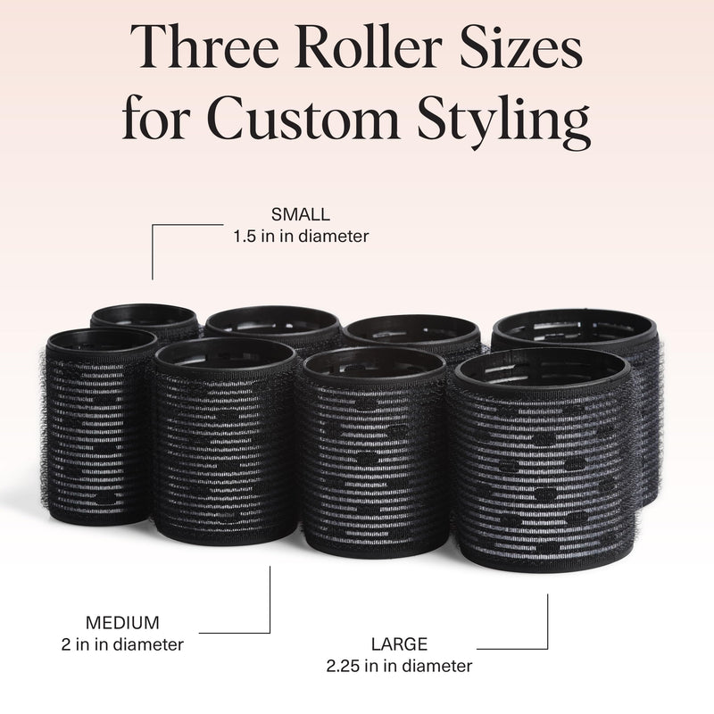 Kitsch Ceramic Thermal Hair Rollers Set 8pcs - Black | Hair Curlers Rollers for Perfect Curls, Hot Rollers Kit for Long Hair, Hair Rollers for Long Hair, Ceramic Coated 8 count (Pack of 1)