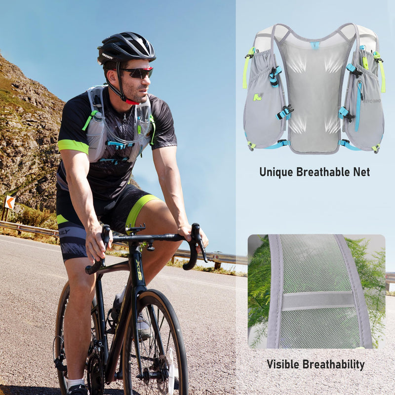 Waterproof Running Vest, 5.5L Breathable Running Hydration Vest with 1.5L Water Bladder, Water Vest for Hiking, Trail Marathon Race, Ideal for Women and Men Light Gray pack with 1.5L water Bladder
