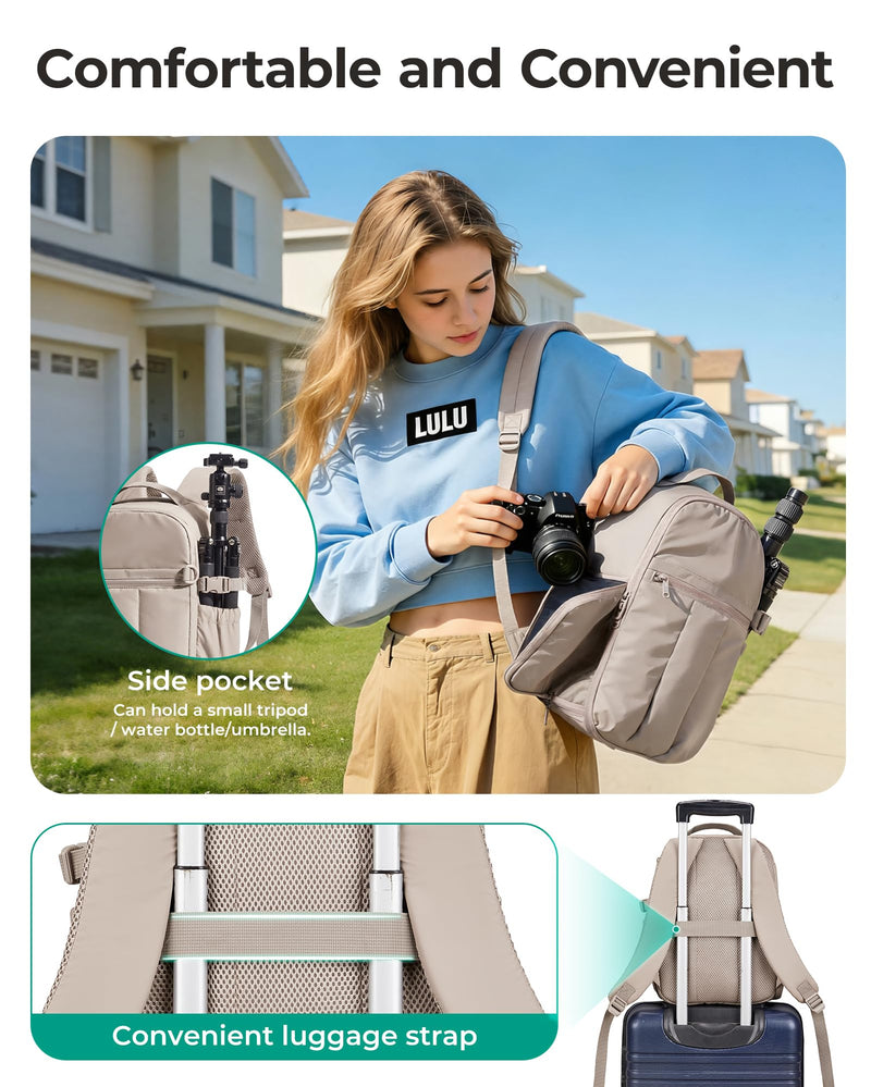 BAGSMART Camera Backpack for Women with Laptop Compartment, Coffee Brown | Puffy Camera Bags for Photographers, DSLR/SLR/Mirrorless Photography Camera Case, Water-resistant Travel Backpack