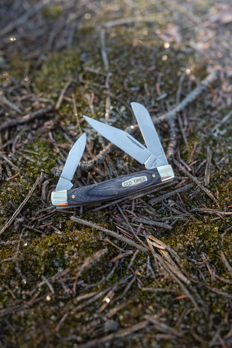 Old Timer Heritage Pocket Knife 2.4" Clip Point D2 Tool Steel Polished Blade Laminated Wood Handle Black/Gray