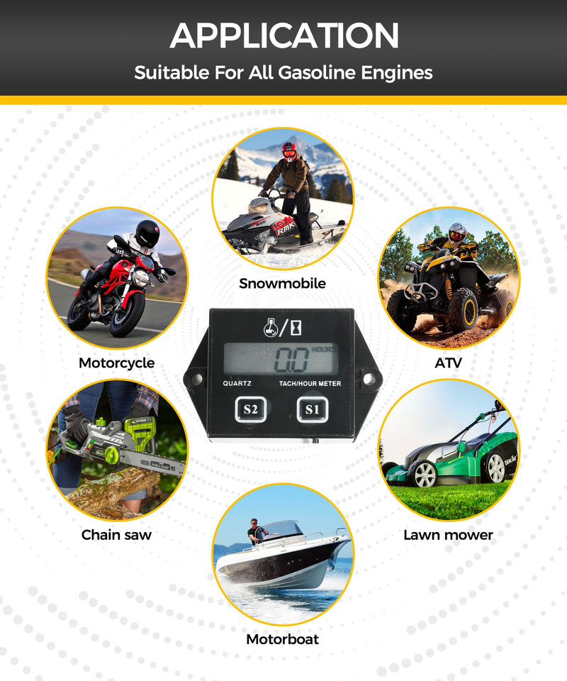 Tachometer,Small Engine Tachometer,Car Accessories Tachometers for Small Engines,Waterproof Inductive Tachometers for Chainsaw Marine ATV Motorcycle UTV Engine Lawn Mower