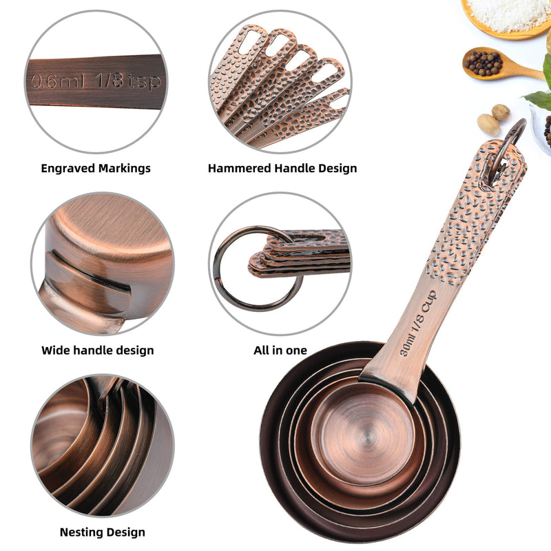 Copper Measuring Cups and Spoons - 6 Plated Cups, 7 Metal Spoons, 1 Leveler - Dry Measure Set A02: copper-Set of 16pcs