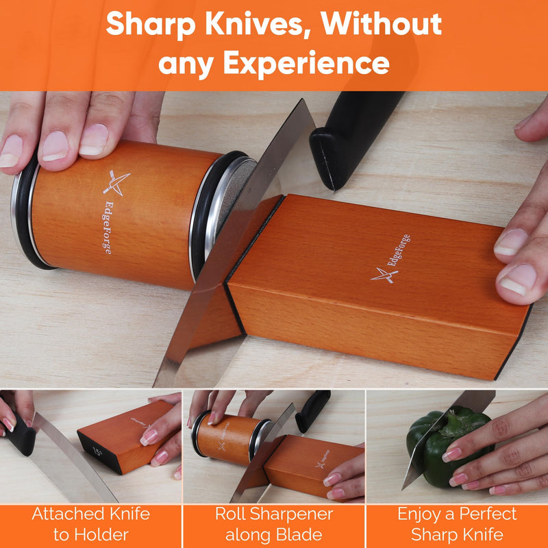 EdgeForge™ Rolling Knife Sharpener Kit - Beech Wood Magnetic Rolling Sharpener for Knives with 15 & 20 Degree Angles - Elegant Gift for Chefs & Cooks - Knife Sharpening Kit for Kitchen & Pocket Knives Standard Set