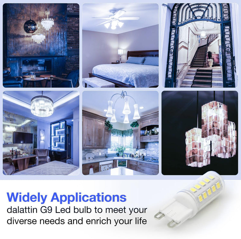 dalattin 24 Pack Dimmable G9 LED Bulb 4W Equivalent 40 Watt, 6000K Daylight White, T4 G9 Bi-pin Base Halogen Replacement, G9 Socket Light Bulb for Chandelier Wall Sconce, 450LM, 120V Daylight White 6000k