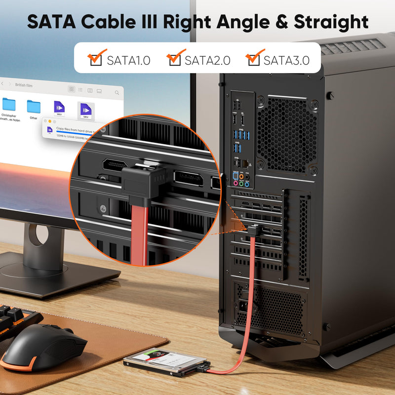 CableCreation SATA III Cable, [2-Pack] 8-Inch/0.6FT SATA III 6.0 Gbps 7pin Female to Downward Right Angle Female Data Cable with Locking Latch, Support for 2.5'' SSD,3.5''HDD Drive, Red 0.6FT 2-Pack/Straight-Angle