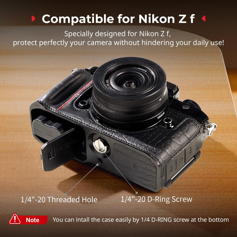 SMALLRIG Camera Case Kit for Nikon Z f, Vintage PU Leather Camera Case Kit with Enhanced Grip, Scratch-Resistant Microfiber Lining, Aluminum Alloy Frame,Shoulder Strap, Black-5095