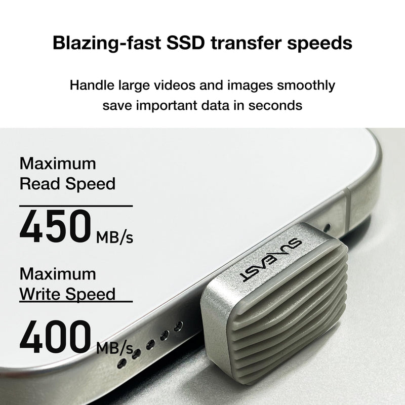 SUNEAST Portable SSD Nano Silver 128GB External Solid State Flash Drive | Read 450 MB/s, Write 400 MB/s, Ultra-Compact USB-C 3.2, exFAT, 2.8 g, Works with iOS, Windows, macOS, Linux, Android