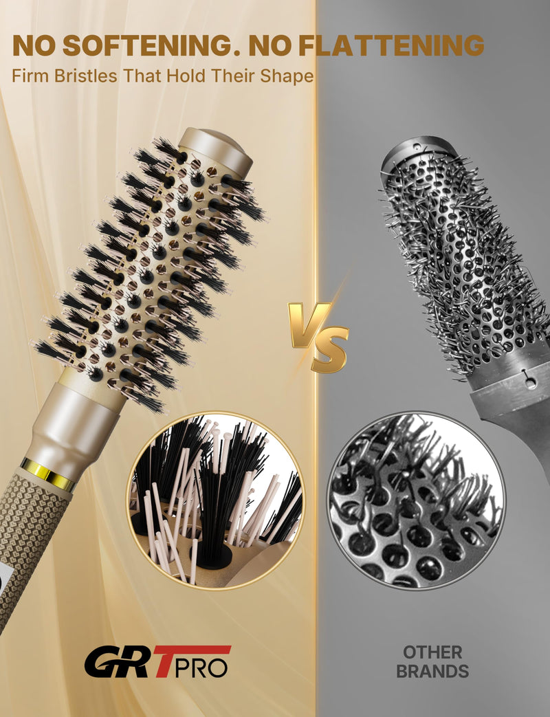 Professional Round Hair Brush Ceramic Negative Ion round brushes for blow drying with Circular Airflow, Even airflow for smooth, One-Stroke Smoothness for Tangle-Free Hair Care, 25MM, Short Hair Golden 25mm