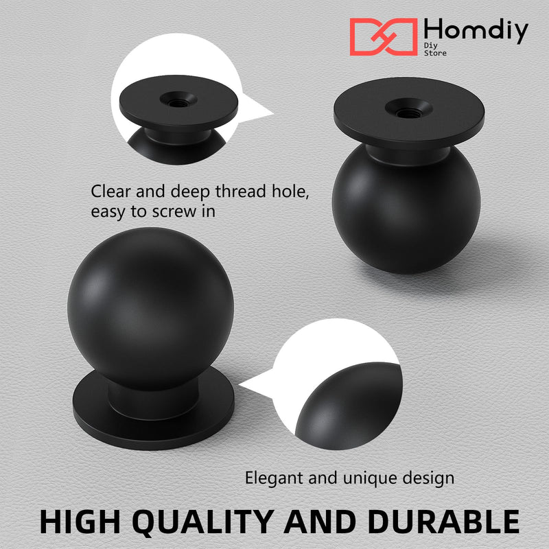 homdiy 15 Pack Cabinet Knobs 15/16 Inch Round Matte Black Finish Aluminum Mushroom Knobs for Kitchen Bathroom Dresser Drawer, Single Hole