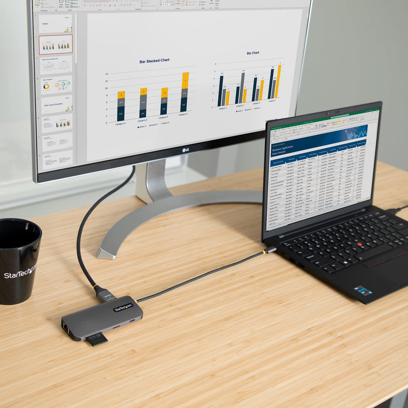 StarTech.com USB C Hub, 4K 60Hz HDMI Video with USB-C DP 1.4 Alt Mode, USB 5Gbps Dock for MacBook M1 M2 M3 M4 & Windows, Gigabit Ethernet, SD/MicroSD, 100W Charging, 12in Cable 8-IN-1