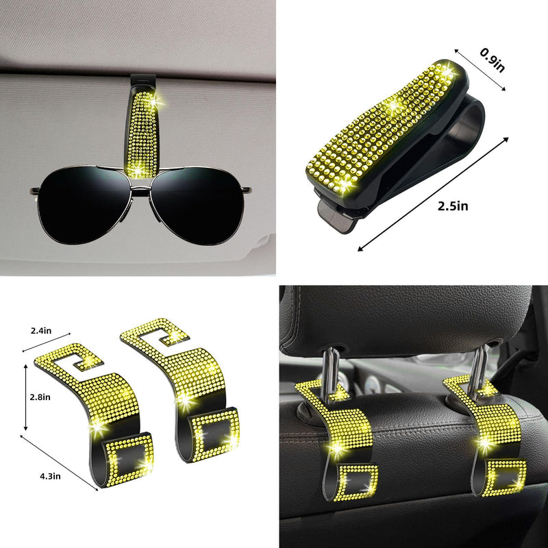 NBTEPEM 30 Pcs Yellow Bling Car Accessories Set for Women, Steering Wheel Cover Set, Bling Console Cover, Seat Belt Cushion, Shift Knob Cushion, Cup Holder Coaster, Rhinestone Car Hanging Accessories Yellow Diamond