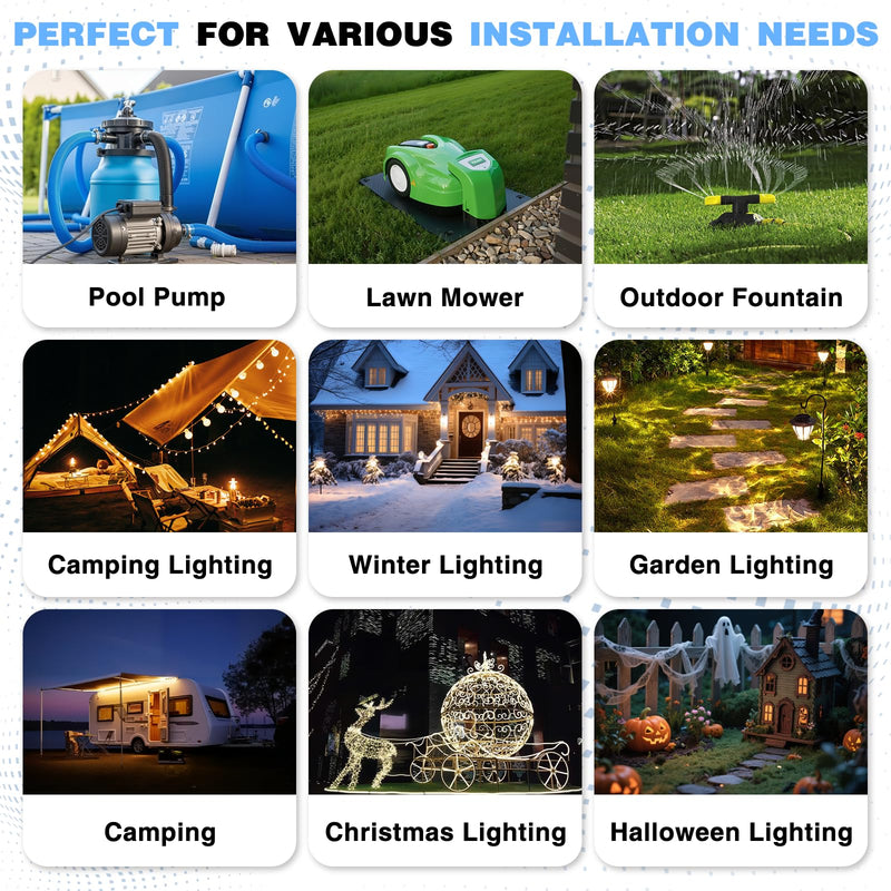 FLEMOON [2 Pack] IP55 Outdoor Electrical Box Waterproof with Detachable Awning Covers, 8.3 x 4.1 x 3.7 inch Weatherproof Extension Cord Cover, Easy Installation for Outdoor Plug, String Lights, Black 2 Pack