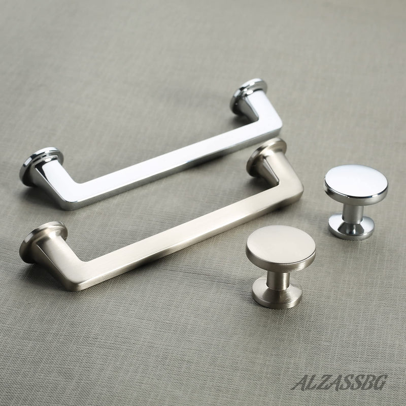 Alzassbg Brushed Satin Nickel Round Cabinet Knobs 10 Pack, AL6044SN | 1.1 Inch(30mm) Diameter, Single Hole Knob, Decorative Hardware Pulls, for Cabinets and Drawers