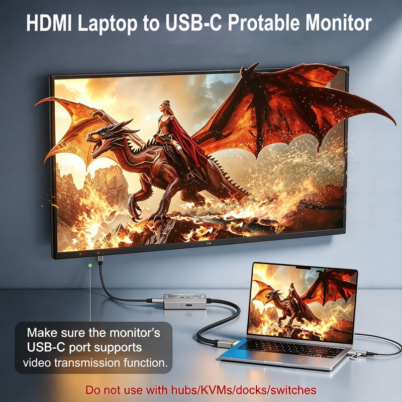 HDMI to USB C Adapter 4K@60Hz for AR Glasses - HDMI Source to USB C Display for XREAL One/Air 2 Pro,VITURE Pro,RayNeo,Rokid,Switch 2/1,Steam Deck,PS5/4,Xbox,ROG Ally,Monitor, HDMI Male to USB C Female