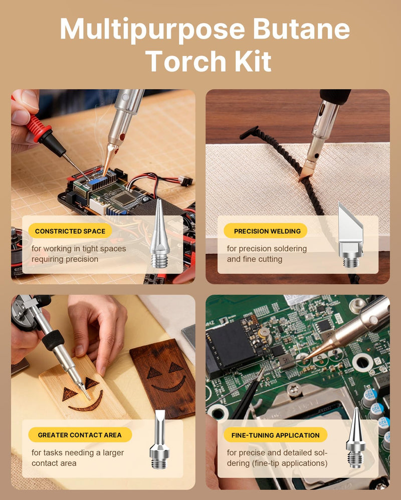 RAVS Butane Soldering Iron Kit Cordless, 14-Piece Multi-Function Butane Torch Kit, Portable Brazing Torch with Adjustable Flame, Without Butane Fuel, Unique Gifts for Men Women Husband RBT600
