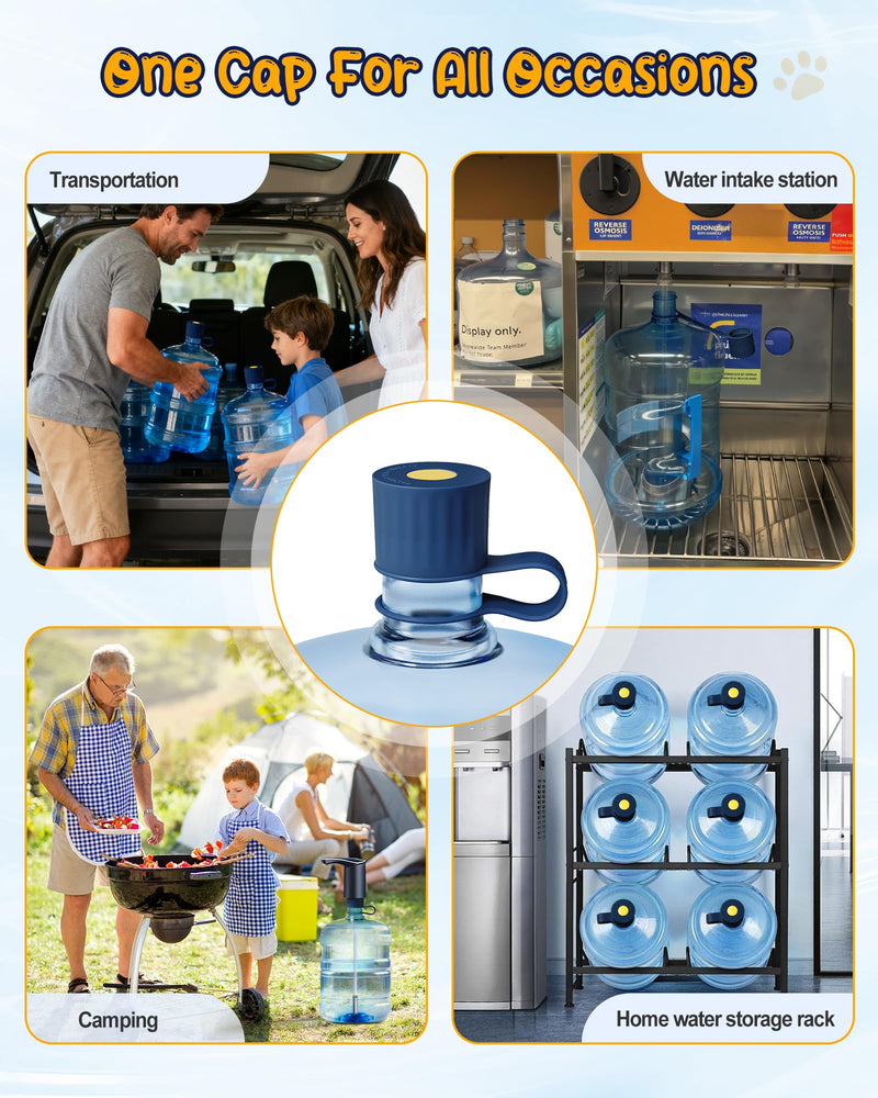 6-Packs Silicone Water Jug Cap, 2/3/4/5 Gallon Leak-Proof Replacement Cap for 55mm & 60mm Bottle Cap Standard/Screw/Crown Tops, Dishwasher Safe & BPA-Free (Dark Blue, 6 PACKS) Dark Blue